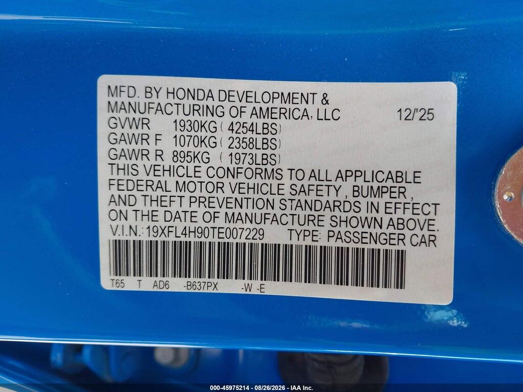 19XFL4H90TE007229 2026 HONDA CIVIC HYBRID photo no. 9