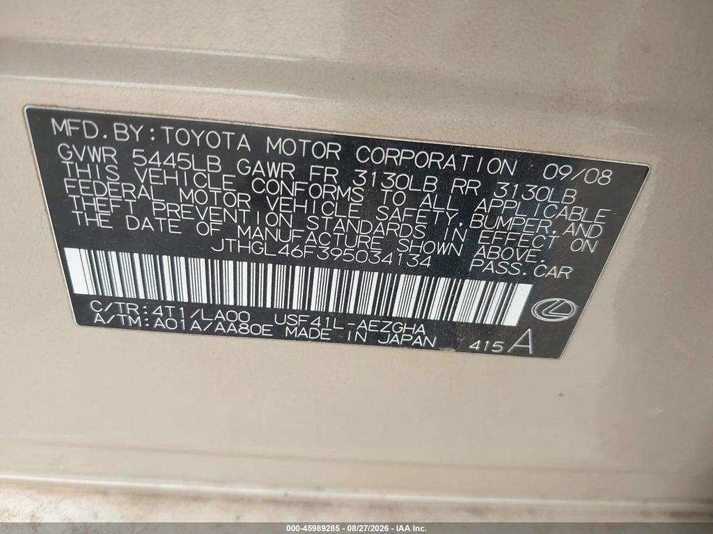 JTHGL46F395034134 2009 LEXUS LS photo no. 9