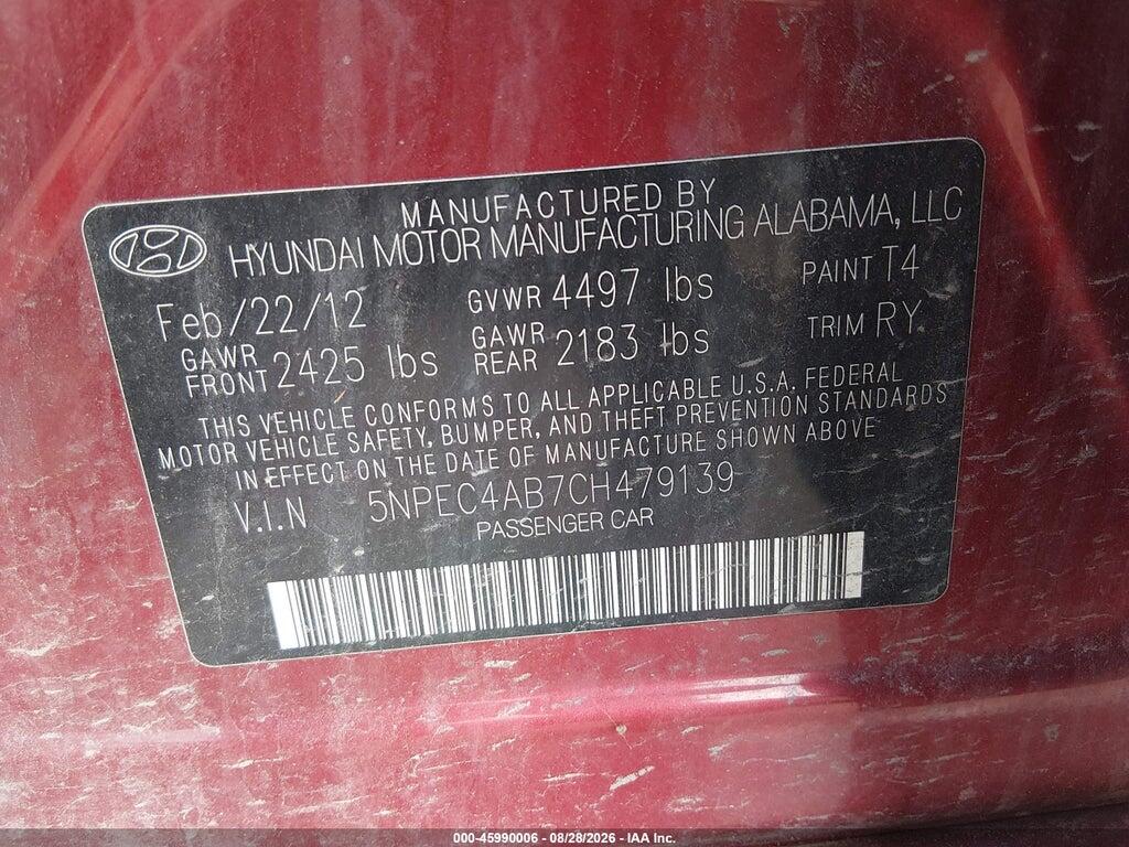 5NPEC4AB7CH479139 2012 HYUNDAI SONATA photo no. 9