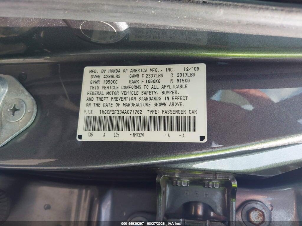 1HGCP2F33AA071762 2010 HONDA ACCORD photo no. 9