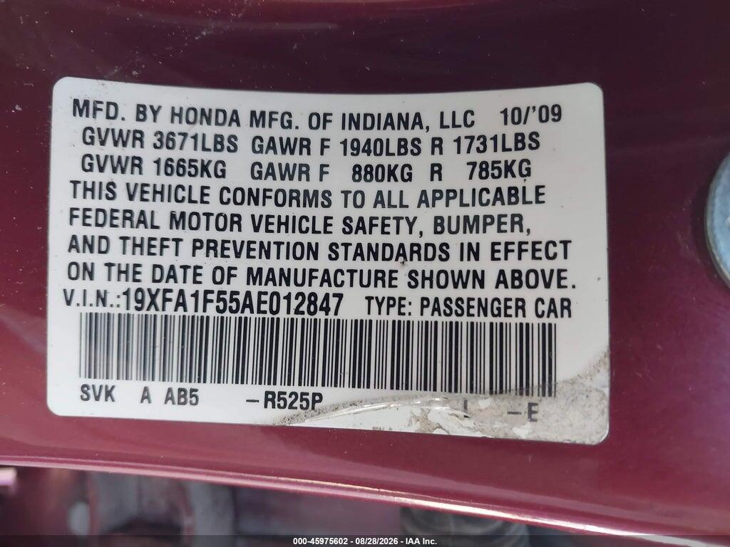 19XFA1F55AE012847 2010 HONDA CIVIC photo no. 9