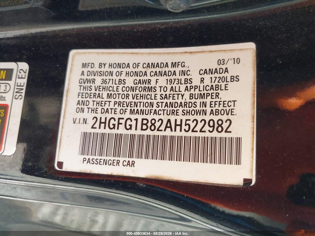 2HGFG1B82AH522982 2010 HONDA CIVIC photo no. 9