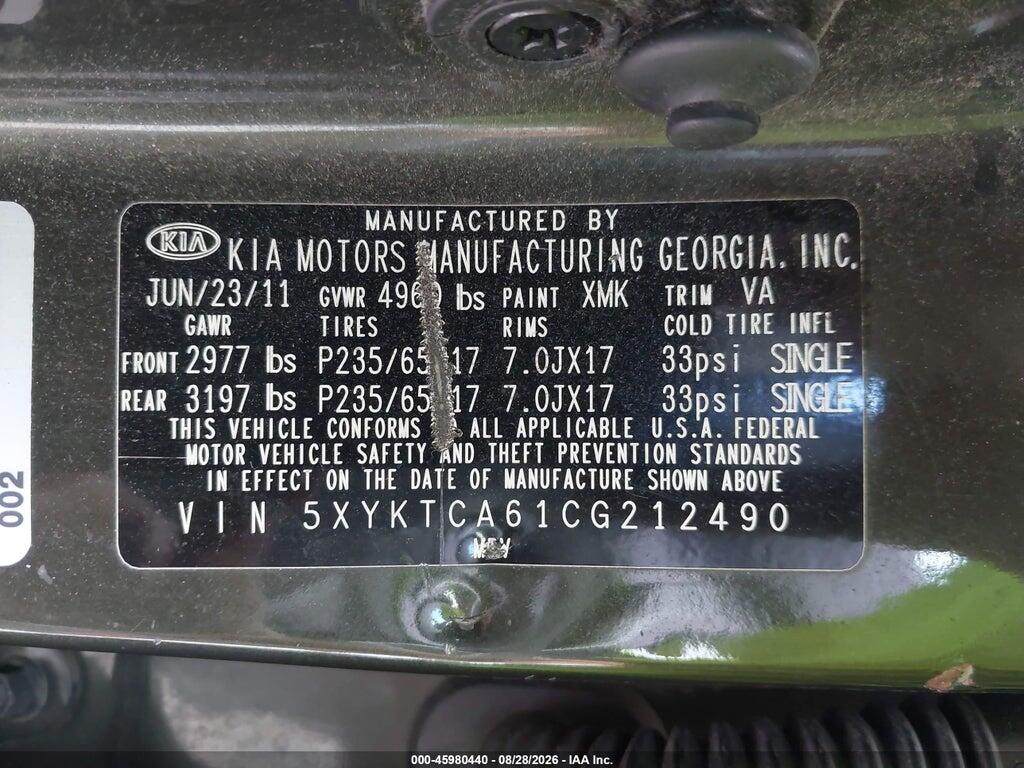 5XYKTCA61CG212490 2012 KIA SORENTO photo no. 9