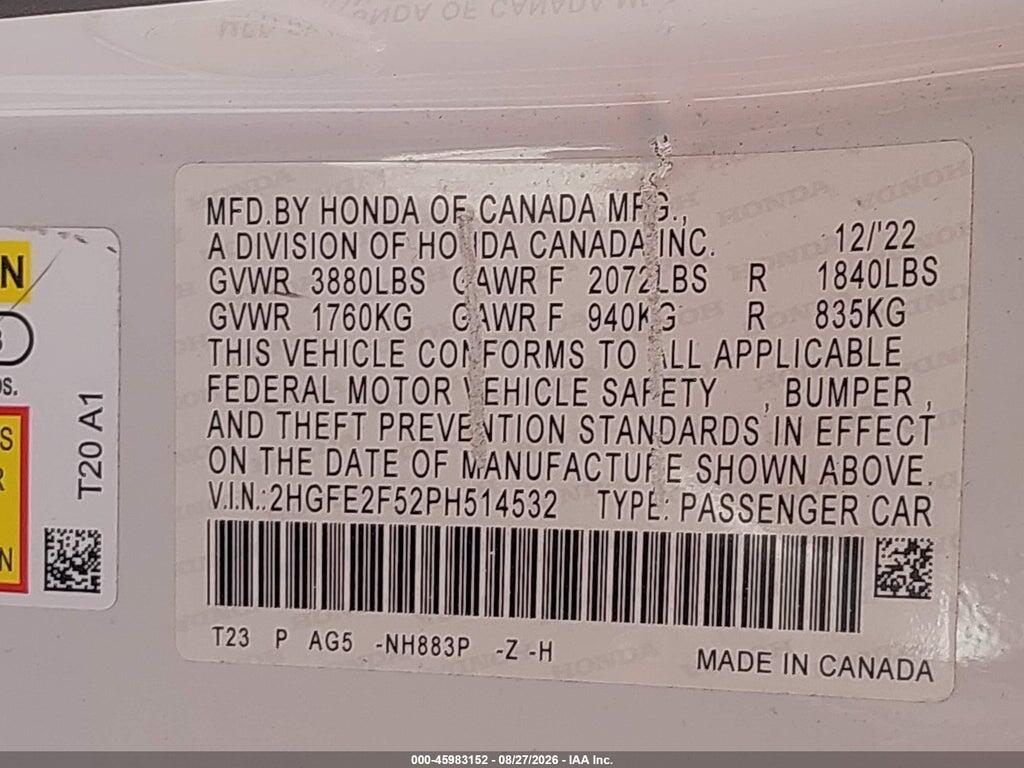 2HGFE2F52PH514532 2023 HONDA CIVIC photo no. 9