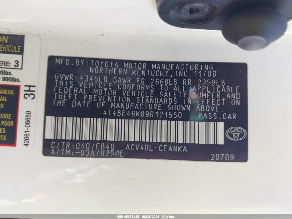4T4BE46K09R121550 2009 TOYOTA CAMRY photo no. 9