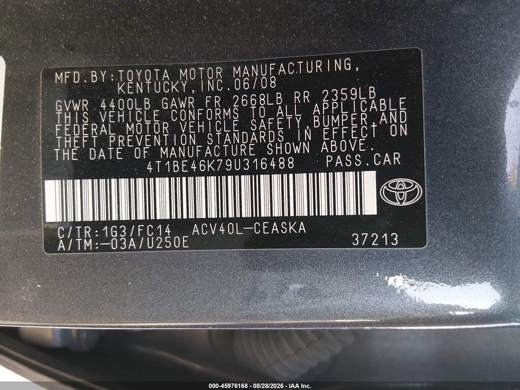 4T1BE46K79U316488 2009 TOYOTA CAMRY photo no. 9