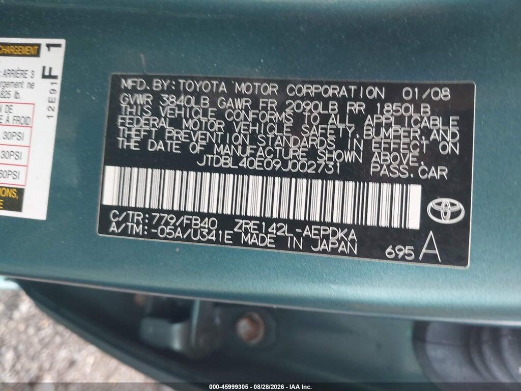 JTDBL40E09J002731 2009 TOYOTA COROLLA photo no. 9