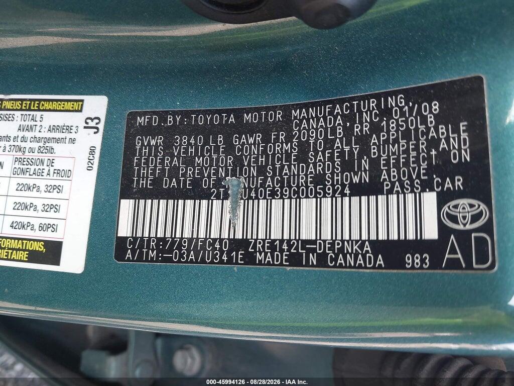 2T1BU40E39C005924 2009 TOYOTA COROLLA photo no. 9