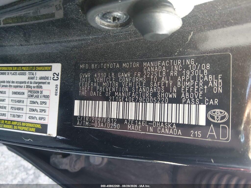 2T1GE40E79C005220 2009 TOYOTA MATRIX photo no. 9