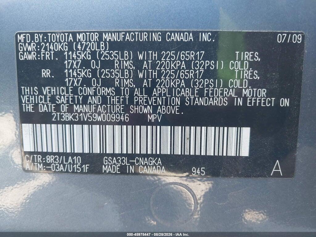 2T3BK31V59W009946 2009 TOYOTA RAV4 photo no. 9