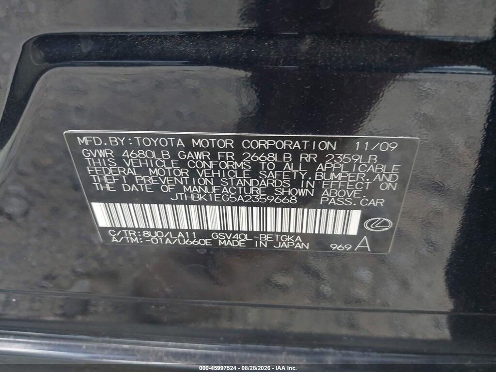 JTHBK1EG5A2359668 2010 LEXUS ES 350 photo no. 9