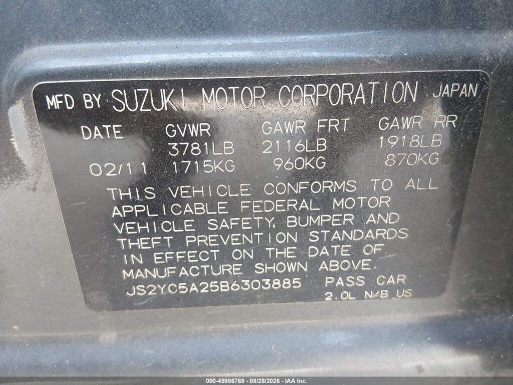 JS2YC5A25B6303885 2011 SUZUKI SX4 photo no. 9
