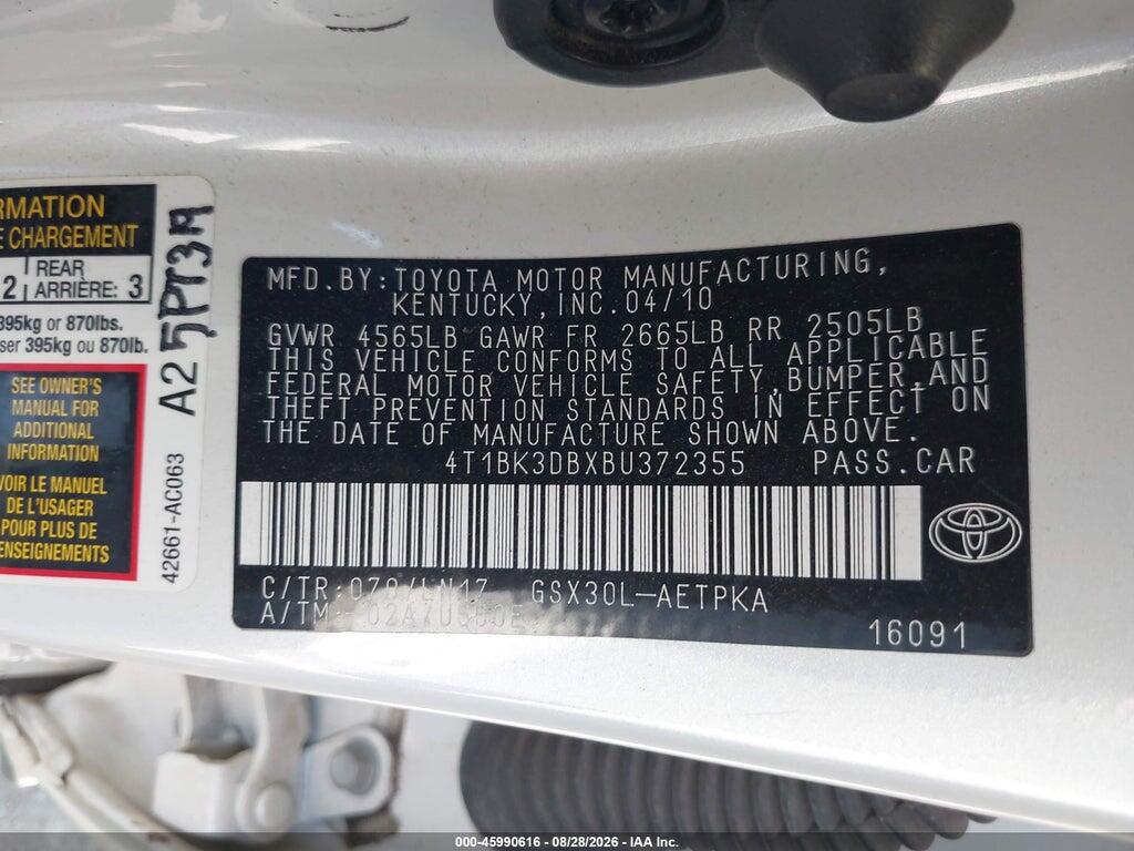 4T1BK3DBXBU372355 2011 TOYOTA AVALON photo no. 9