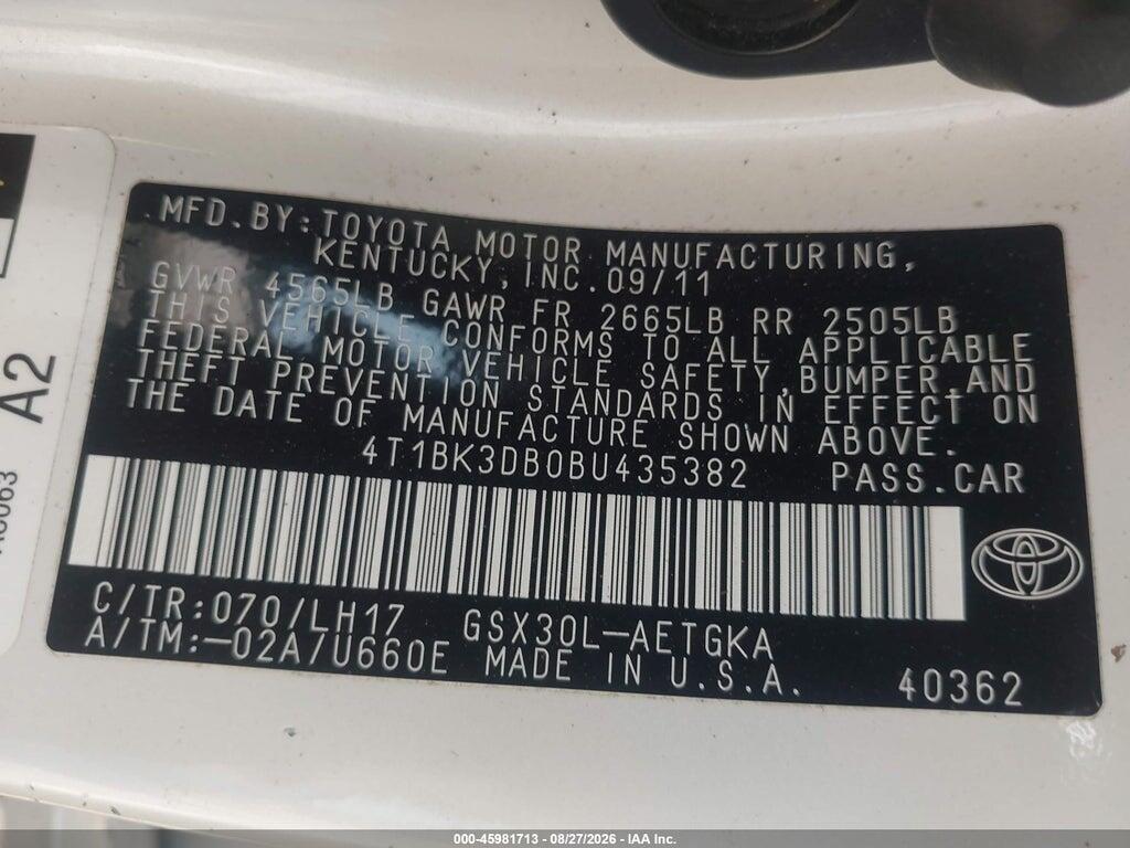 4T1BK3DB0BU435382 2011 TOYOTA AVALON photo no. 9