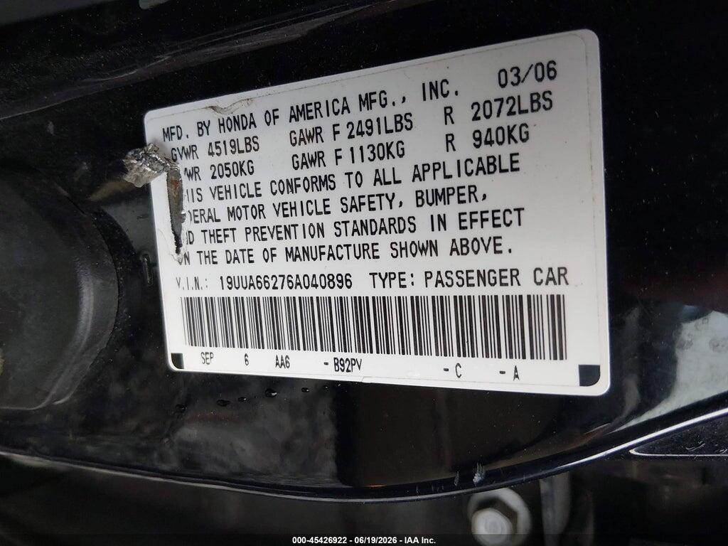 19UUA66276A040896 2006 ACURA TL photo no. 9