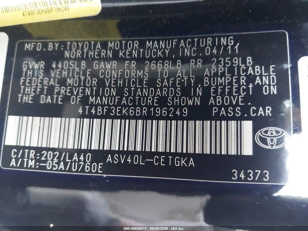4T4BF3EK6BR196249 2011 TOYOTA CAMRY photo no. 9