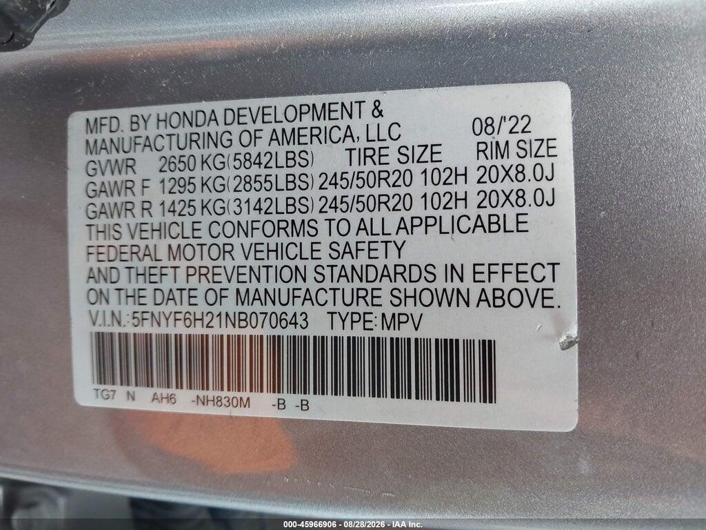 5FNYF6H21NB070643 2022 HONDA PILOT photo no. 9