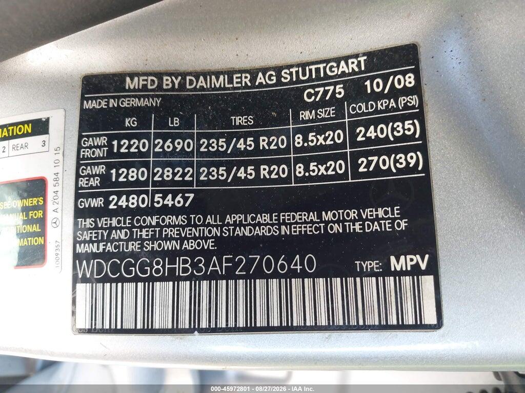 WDCGG8HB3AF270640 2010 MERCEDES-BENZ GLK 350 photo no. 9