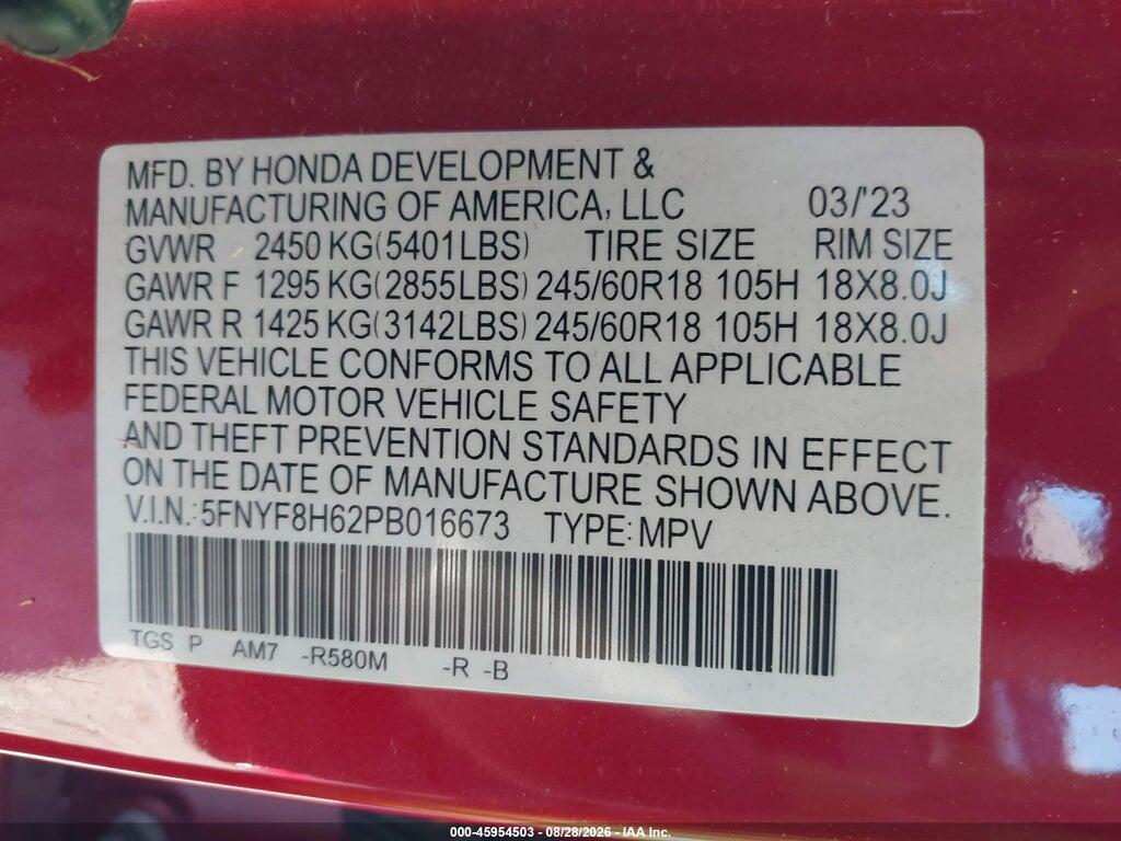 5FNYF8H62PB016673 2023 HONDA PASSPORT photo no. 9