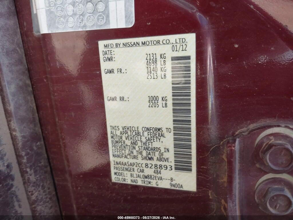 1N4AA5AP2CC828893 2012 NISSAN MAXIMA photo no. 9