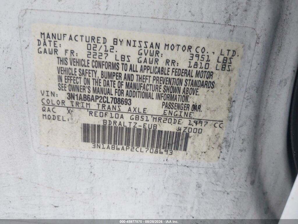 3M1AB6AP2CL708693 2012 NISSAN SENTRA photo no. 9