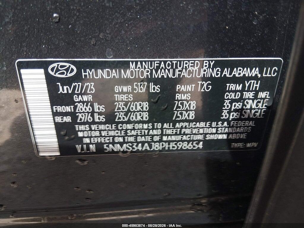 5NMS34AJ8PH598654 2023 HYUNDAI SANTA FE photo no. 9
