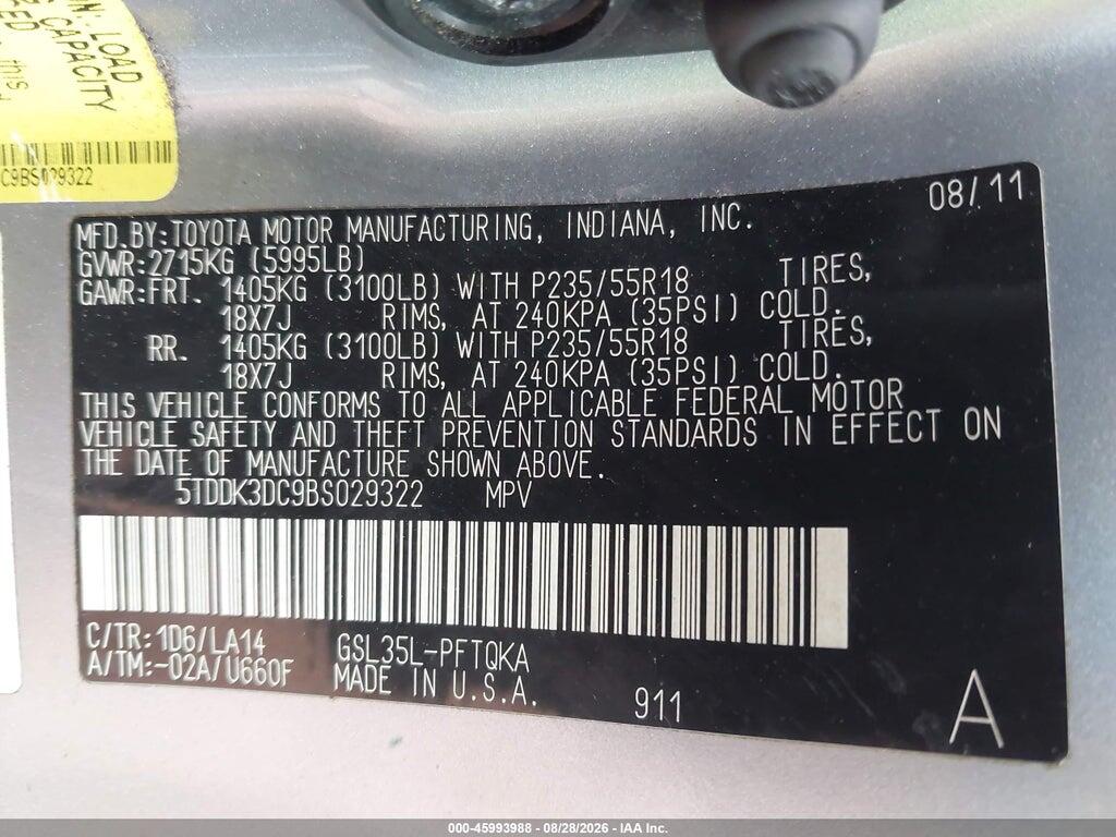 5TDDK3DC9BS029322 2011 TOYOTA SIENNA photo no. 9