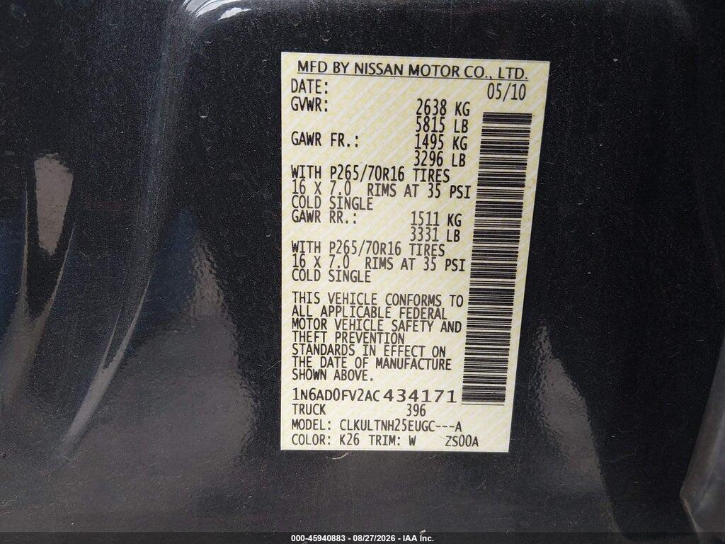 1N6AD0FV2AC434171 2010 NISSAN FRONTIER photo no. 9