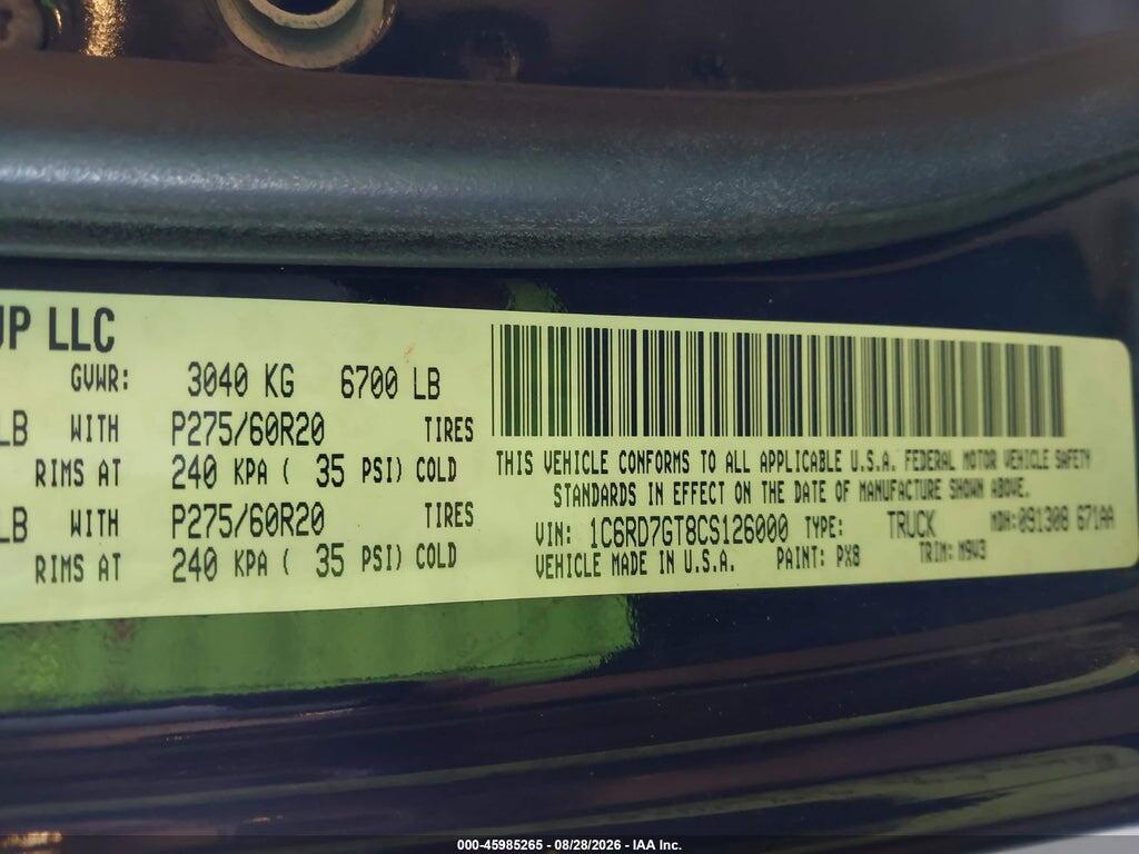 1C6RD7GT8CS126000 2012 RAM 1500 photo no. 9