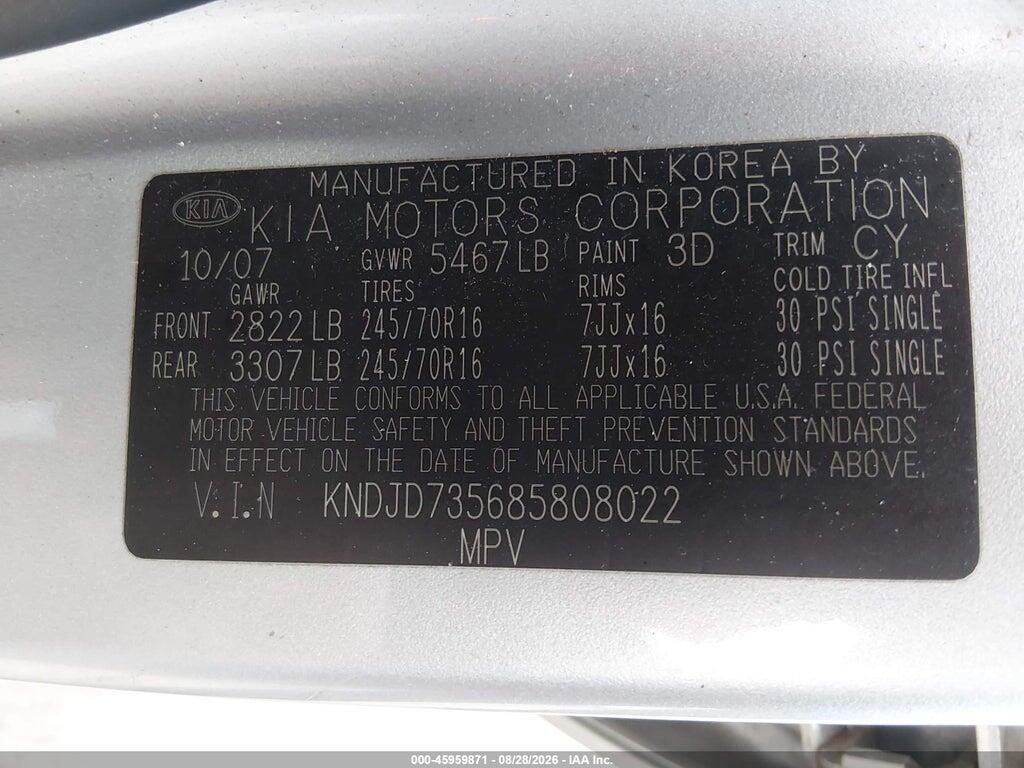 KNDJD735685808022 2008 KIA SORENTO photo no. 9