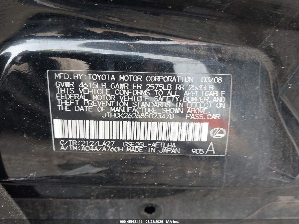 JTHCK262685023470 2008 LEXUS IS 250 photo no. 9