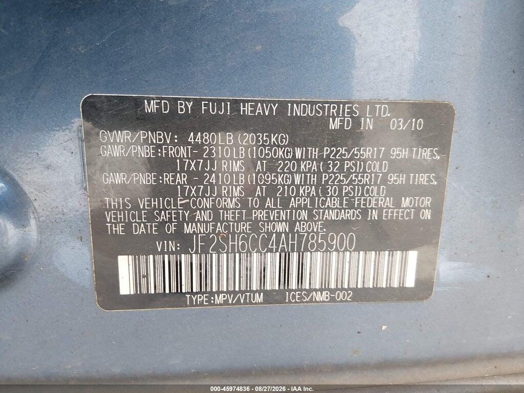 JF2SH6CC4AH785900 2010 SUBARU FORESTER photo no. 9