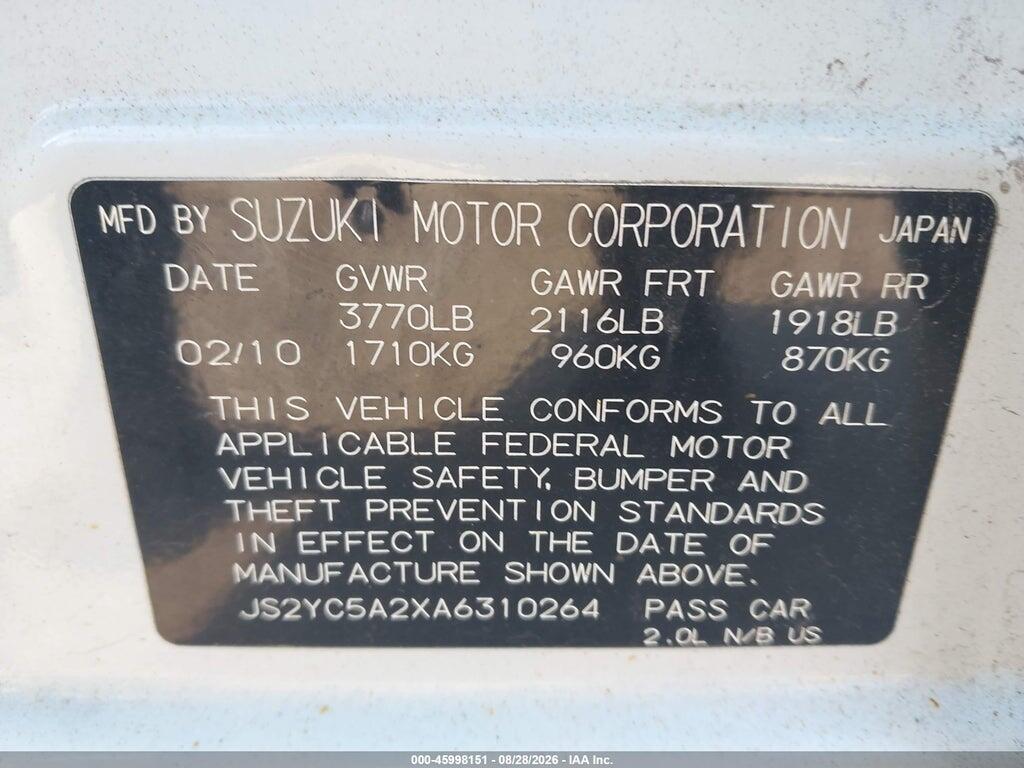 JS2YC5A2XA6310264 2010 SUZUKI SX4 photo no. 9