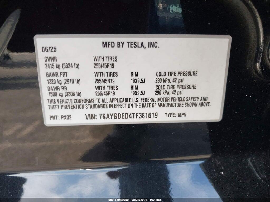 7SAYGDED4TF381619 2026 TESLA MODEL Y photo no. 9
