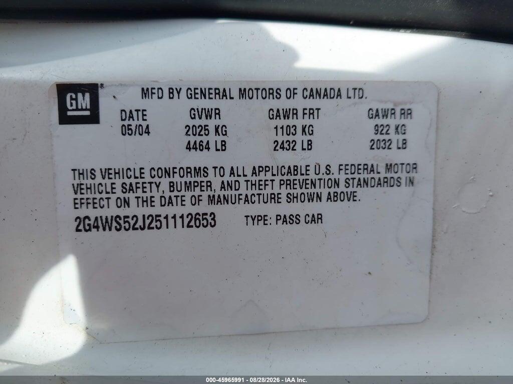 2G4WS52J251112653 2005 BUICK CENTURY photo no. 9