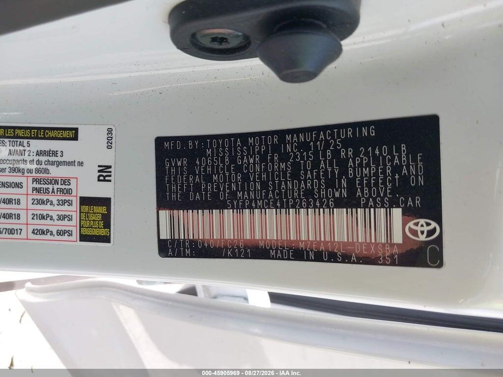 5YFP4MCE4TP263426 2026 TOYOTA COROLLA photo no. 9