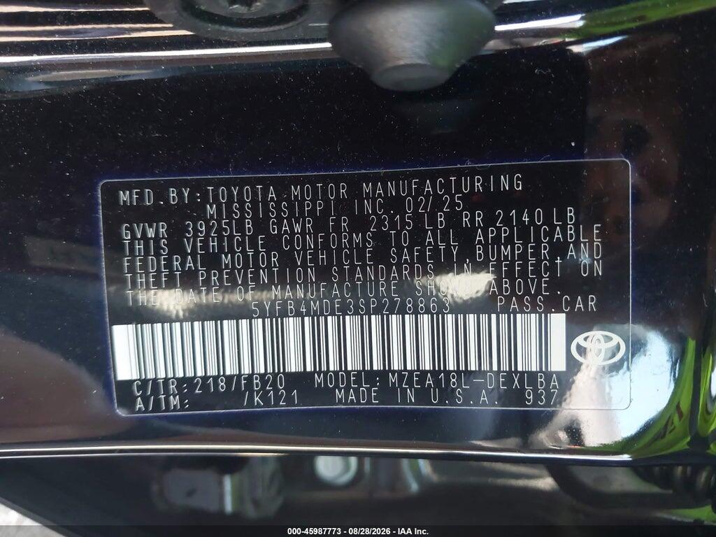 5YFB4MDE3SP278863 2025 TOYOTA COROLLA photo no. 9