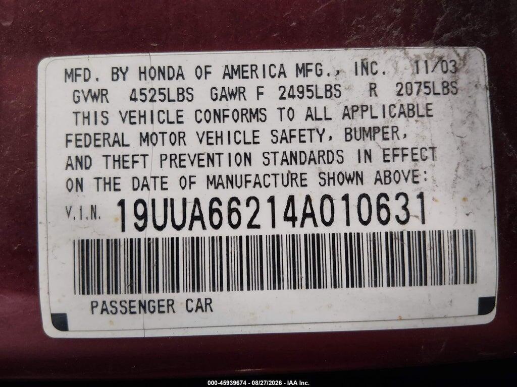 19UUA66214A010631 2004 ACURA TL photo no. 9