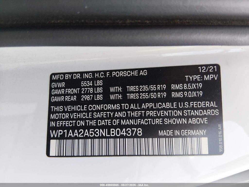 WP1AA2A53NLB04378 2022 PORSCHE MACAN photo no. 9