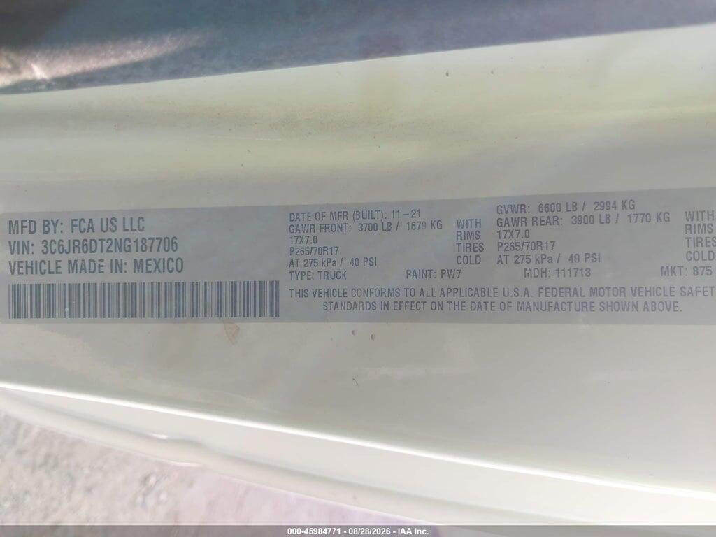 3C6JR6DT2NG187706 2022 RAM 1500 CLASSIC photo no. 9