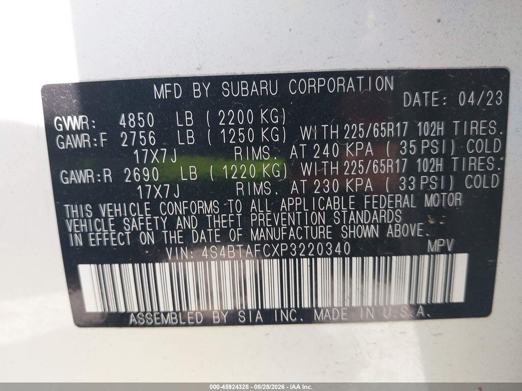 4S4BTAFCXP3220340 2023 SUBARU OUTBACK photo no. 9