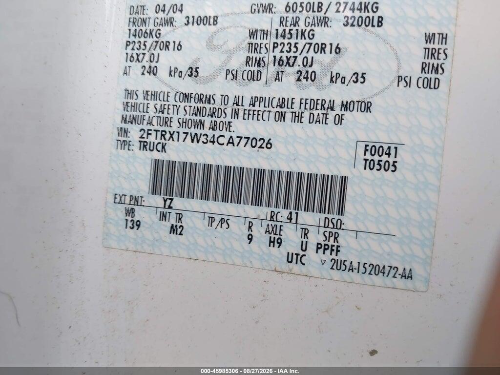 2FTRX17W34CA77026 2004 FORD F-150 HERITAGE photo no. 9