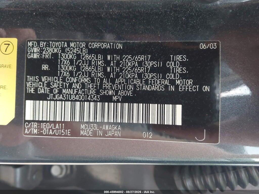 JTJGA31U840014343 2004 LEXUS RX 330 photo no. 9