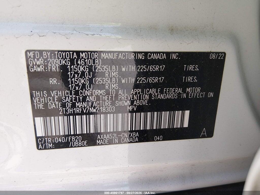 2T3H1RFV7NW218303 2022 TOYOTA RAV4 photo no. 9