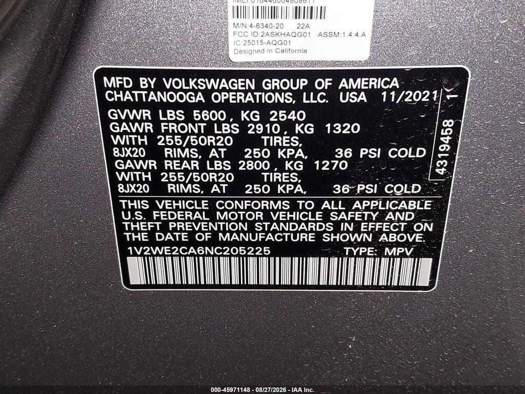 1V2WE2CA6NC205225 2022 VOLKSWAGEN ATLAS CROSS SPORT photo no. 9