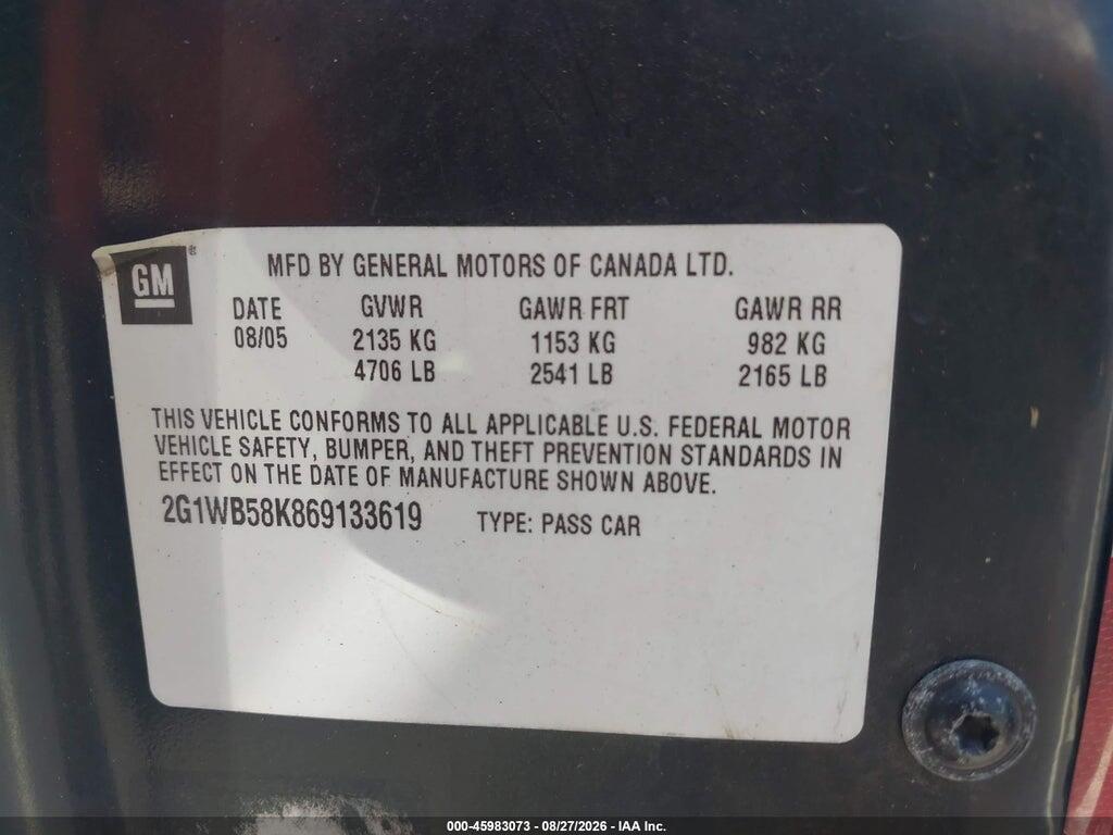 2G1WB58K869133619 2006 CHEVROLET IMPALA photo no. 9