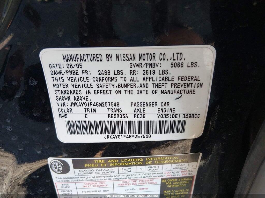 JNKAY01F46M257548 2006 INFINITI M35X photo no. 9