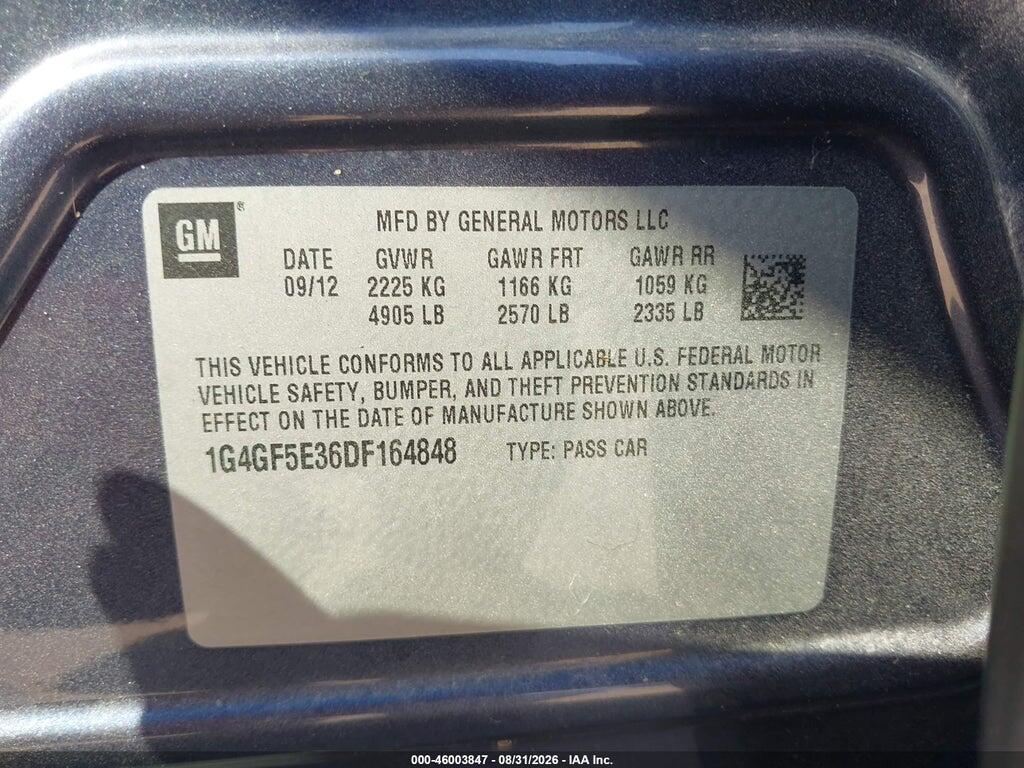 1G4GF5E36DF164848 2013 BUICK LACROSSE photo no. 9