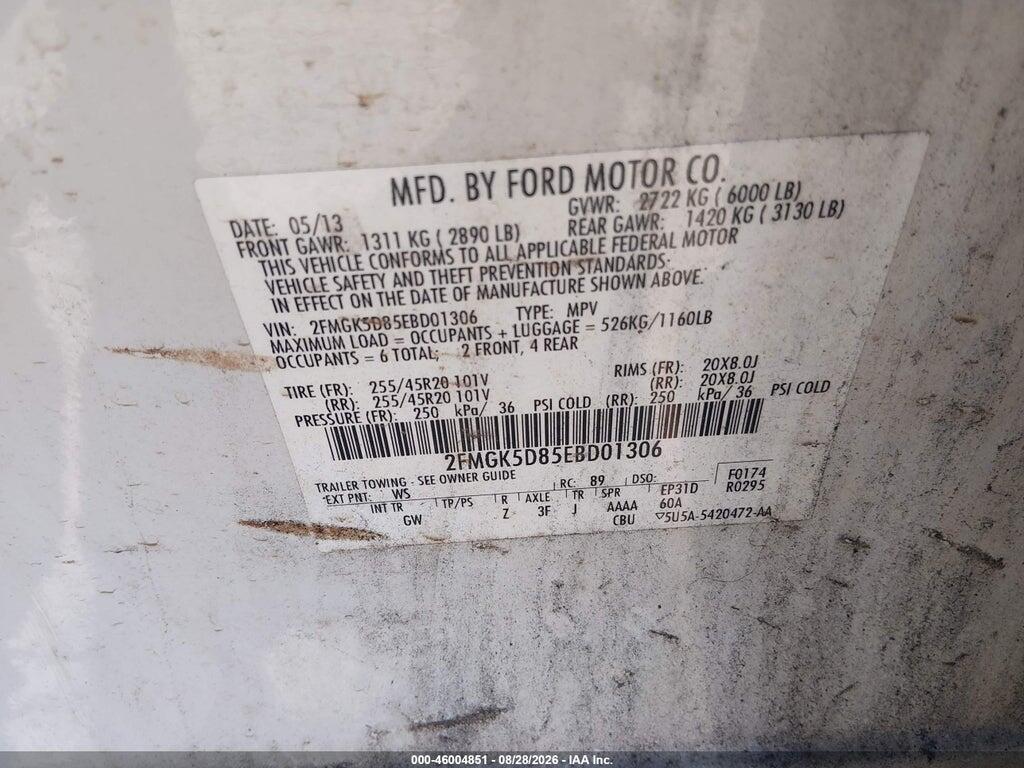 2FMGK5D85EBD01306 2014 FORD FLEX photo no. 9