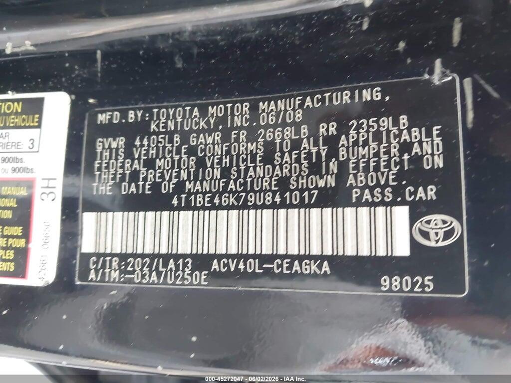 4T1BE46K79U841017 2009 TOYOTA CAMRY photo no. 9
